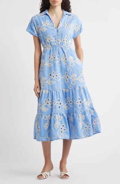Sam Edelman Embroidered Tiered Midi Shirtdress In Light Blue