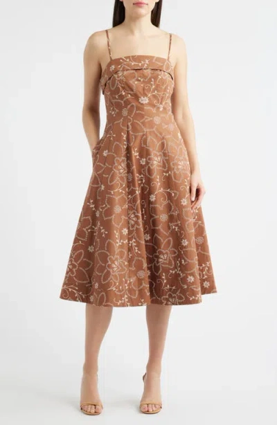 Sam Edelman Embroidery Print Cotton Dress In Brown