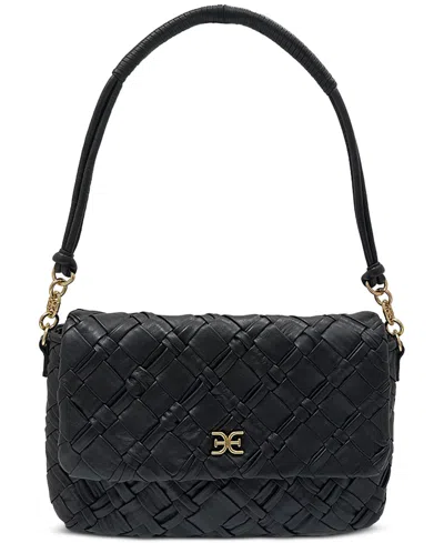 Sam Edelman Evelyn Woven Leather Small Flap Shoulder Bag In Black