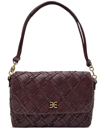 Sam Edelman Evelyn Woven Leather Small Flap Shoulder Bag In Bordeaux