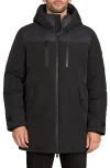 Sam Edelman Expedition Water Resistant Mixed Media Hooded Insulated Coat In Black