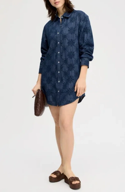 Sam Edelman Eyelet Embroidery Long Sleeve Shirtdress In Blue