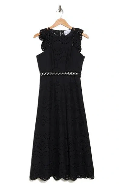 Sam Edelman Eyelet Fit Flare Midi Dress In Black ModeSens