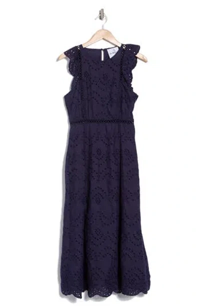 Sam Edelman Women's Eyelet Ruffle Midi-dress In Navy