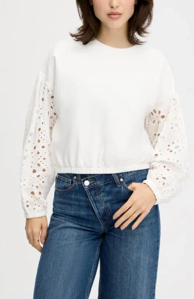 Sam Edelman Eyelet Mixed Media Sweatshirt In White