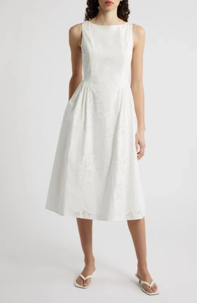 Sam Edelman Eyelet Sleeveless Fit & Flare Midi Dress In White