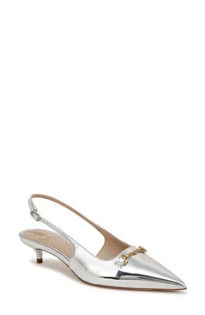 Sam Edelman Farrah Kitten Heel Pointed Toe Slingback Pump In Soft Silver
