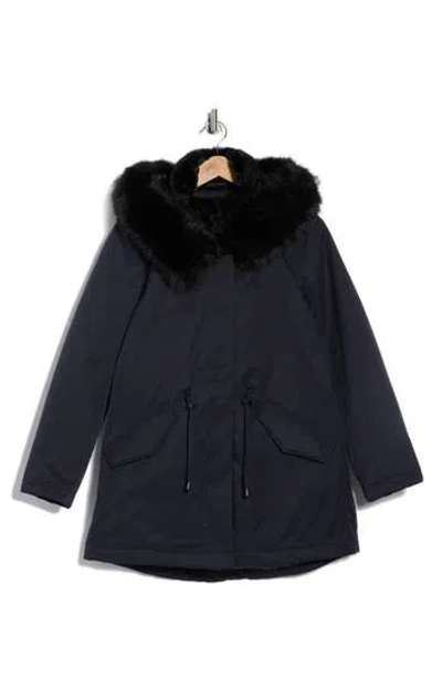 Sam Edelman Faux Fur Bib Hooded Insulated Jacket In Blue