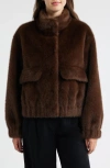 Sam Edelman Faux Fur Bomber Jacket In Brown