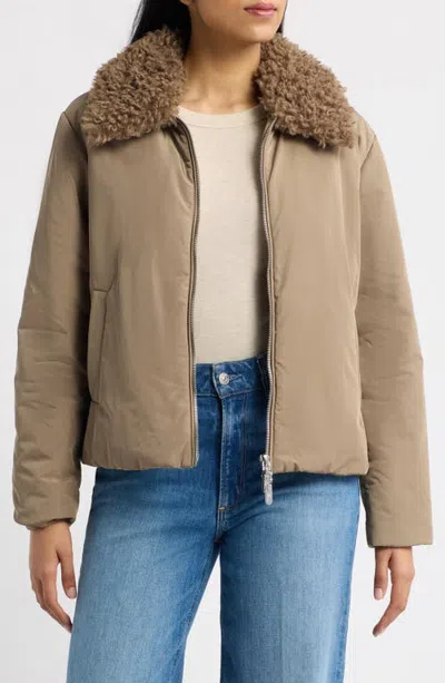 Sam Edelman Faux Fur Collar Puffer Jacket In Neutral