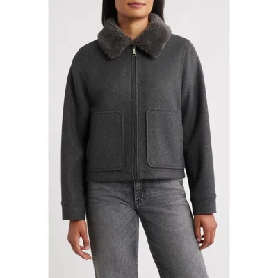 Sam Edelman Faux Fur Collar Zip-up Jacket In Gray