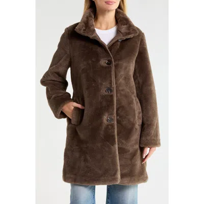 Sam Edelman Faux Fur Stand Collar Jacket In Brown