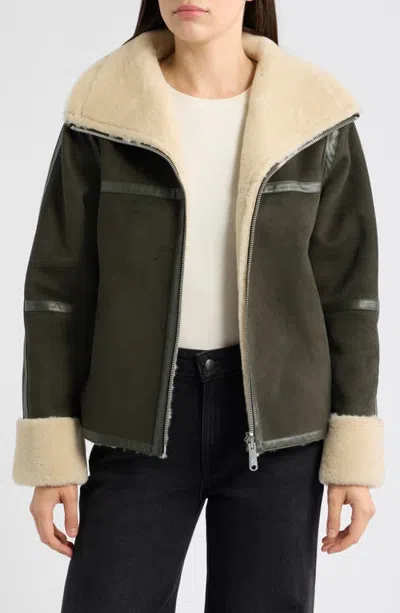 Sam Edelman Faux Fur Trim Oversized Faux Suede Jacket In Green