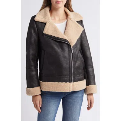 Sam Edelman Faux Leather & Faux Shearling Moto Jacket In Camel/ Black