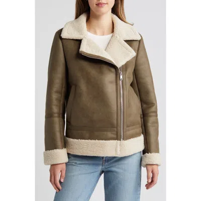 Sam Edelman Faux Leather & Faux Shearling Moto Jacket In Ivory/ Sage