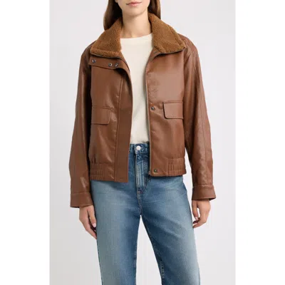 Sam Edelman Faux Leather Stand Collar Bomber Jacket In Brown