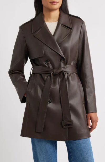Sam Edelman Faux Leather Trench Coat In Brown
