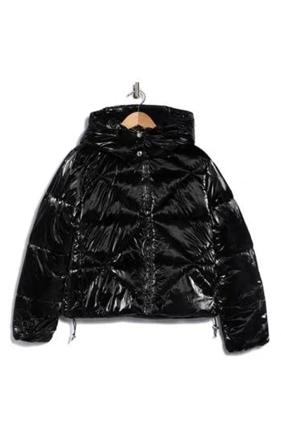 Sam Edelman Faux Shearling Lined Hood Crop Puffer Jacket In Black