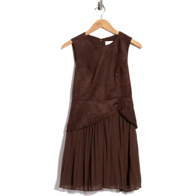 Sam Edelman Faux Suede Pleated Hem Minidress In Brown