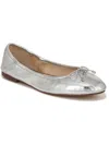 Sam Edelman Felicia Womens Leather Bow Ballet Flats In Shiny Silver
