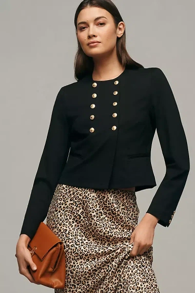 Sam Edelman Fiona Double-breasted Collarless Blazer Jacket In Black