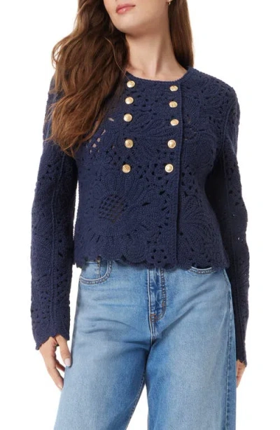 Sam Edelman Fiona Knit Double Breasted Blazer In Navy