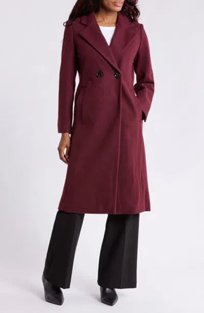 Sam Edelman Fitted Double Breasted Notch Collar Long Coat In Merlot