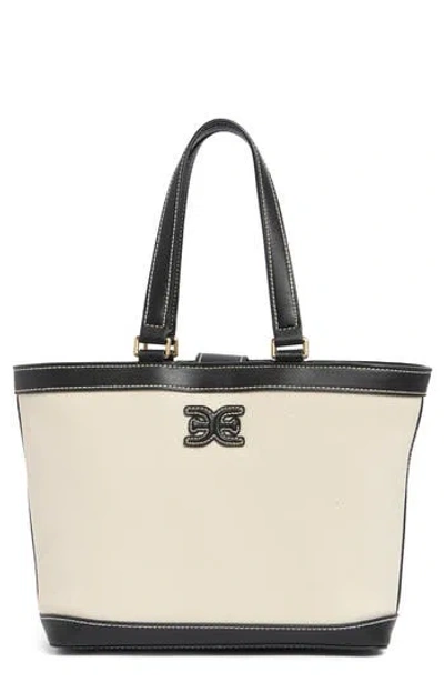 Sam Edelman Fitz Canvas Shopper Tote Bag In Cream/black