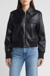 SAM EDELMAN SAM EDELMAN FLAP POCKET FAUX LEATHER BOMBER JACKET