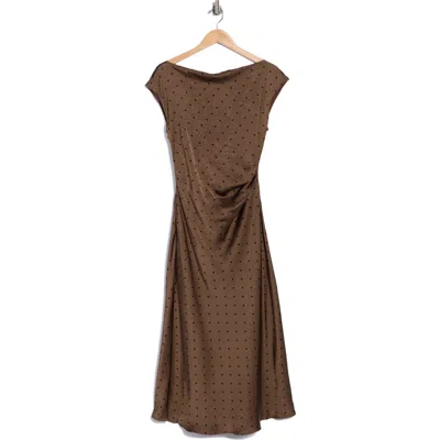 Sam Edelman Flocked Dot Drape Maxi Dress In Brown