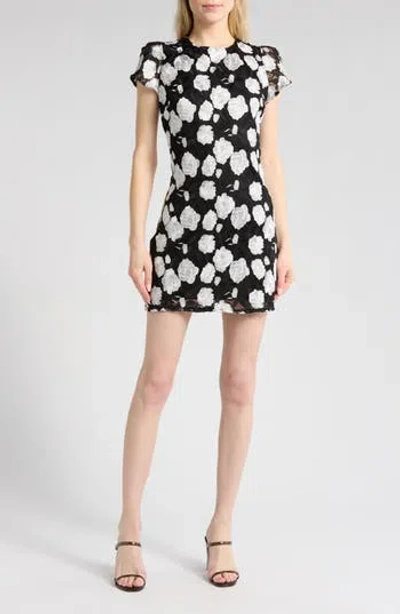 Sam Edelman Floral Embroidered Cap Sleeve Shift Dress In Black