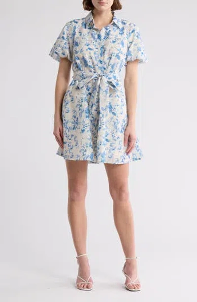Sam Edelman Floral Embroidered Eyelet Puff Sleeve Shirtdress In Blue