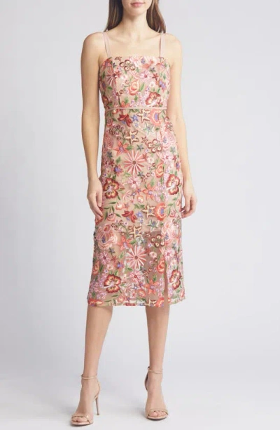 Sam Edelman Floral Embroidered Midi Sheath Dress In Multi