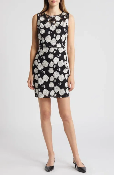 Sam Edelman Floral Embroidered Sleeveless Lace Sheath Dress In Black/ White