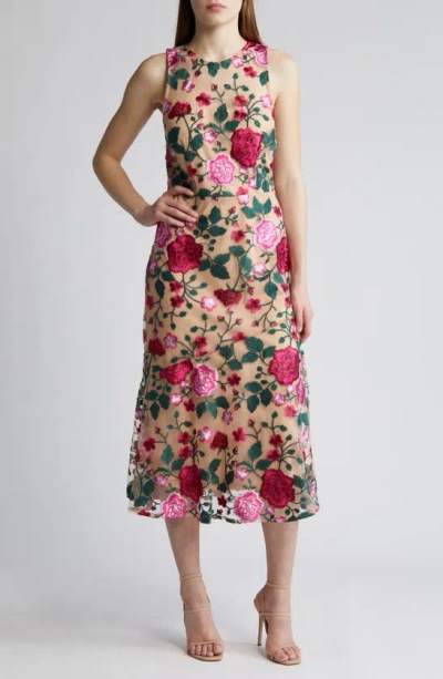 Sam Edelman Floral Embroidery A-line Dress In Pink Multi