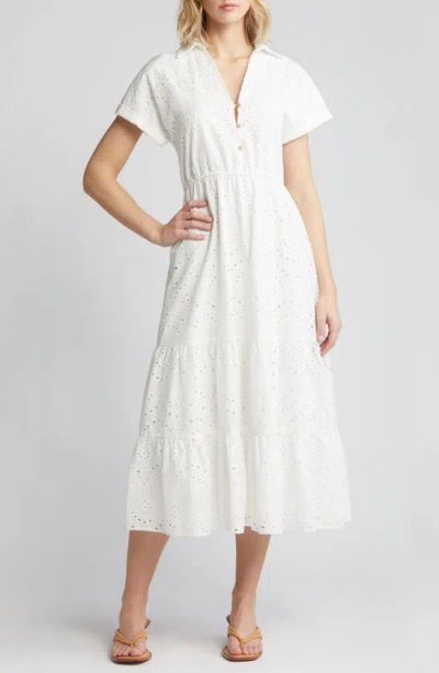 Sam Edelman Floral Eyelet Midi Dress In White