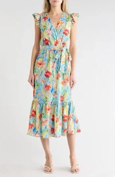 Sam Edelman Floral Flutter Sleeve Maxi Dress In Multi