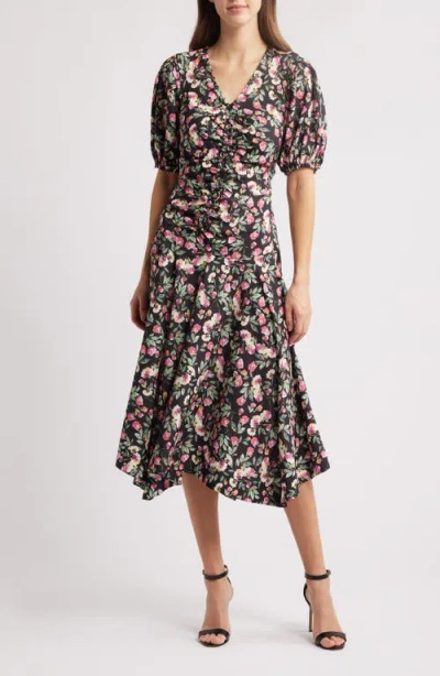Sam Edelman Floral Gathered Puff Sleeve Dress In Pink Multi