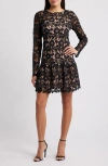 Sam Edelman Floral Lace Long Sleeve Minidress In Black