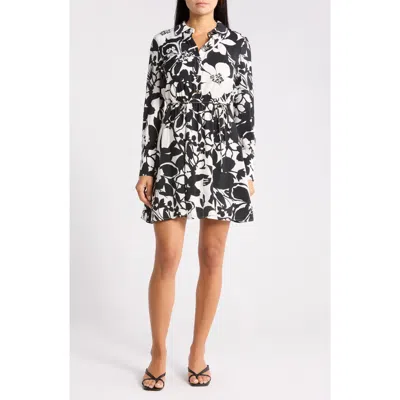 Sam Edelman Floral Long Sleeve Shirtdress In Black
