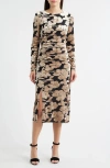 Sam Edelman Floral Long Sleeve Velvet Burnout Midi Dress In Silver