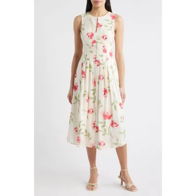 Sam Edelman Floral Pintuck Waist Dress In White