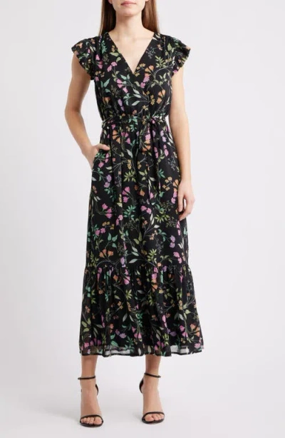 Sam Edelman Floral Print Flutter Sleeve Maxi Dress In Multi
