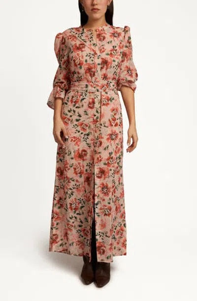Sam Edelman Floral Print Maxi Dress In Almond Watercolor Floral