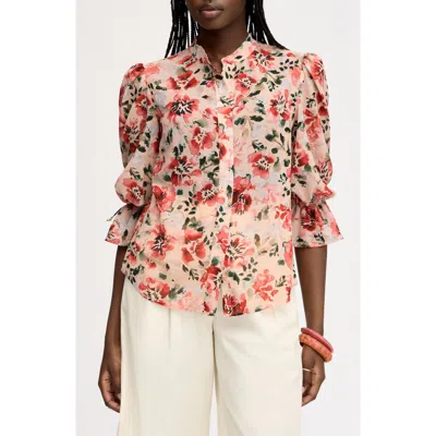 Sam Edelman Floral Print Puff Sleeve Shirt In Pink
