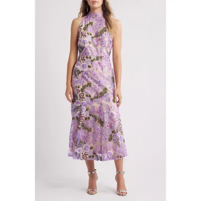 Sam Edelman Floral Sequin High Neck Dress In Purple