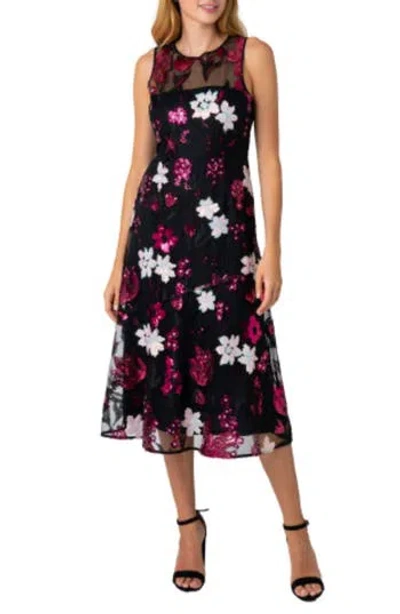 Sam Edelman Floral Sequin Strapless Midi Dress In Black