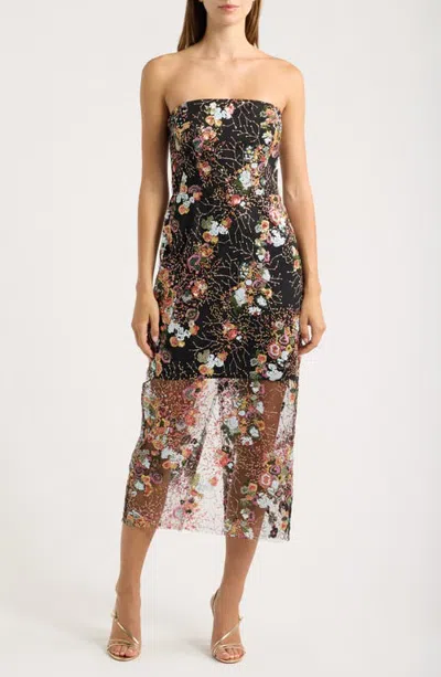 Sam Edelman Floral Sequin Strapless Midi Dress In Black
