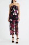 Sam Edelman Floral Sequin Strapless Midi Dress In Multi