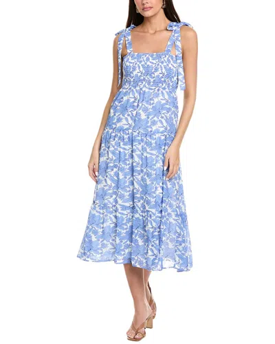 Sam Edelman Floral Smocked Midi Dress In Blue